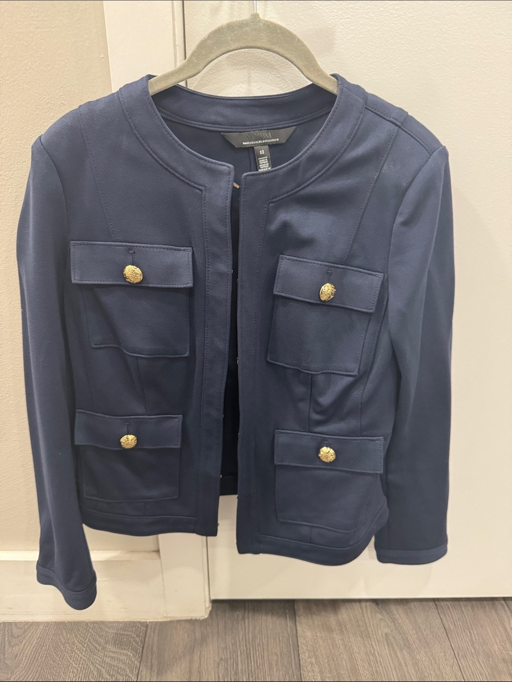 White House Black Market Navy stylist Jacket with Gold Buttons